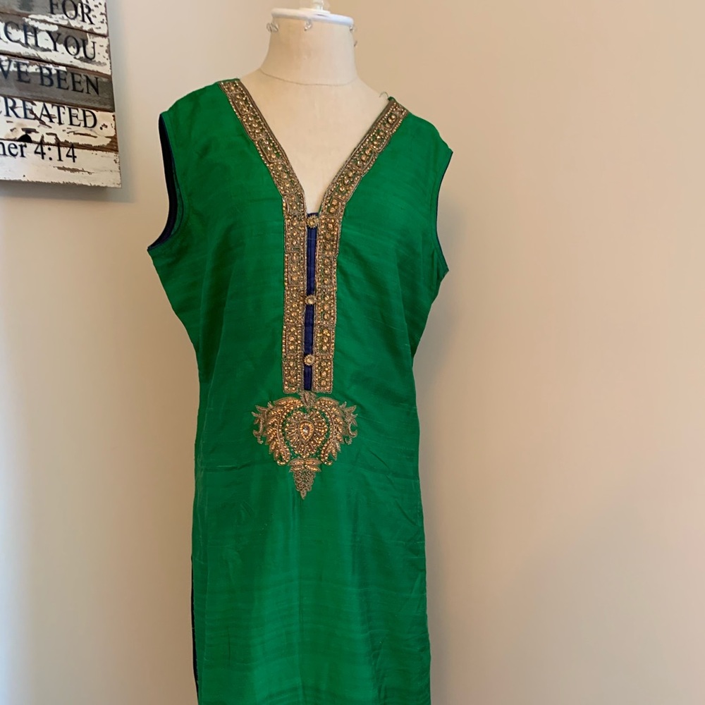 Stunning green silk and gold embroidered tunic